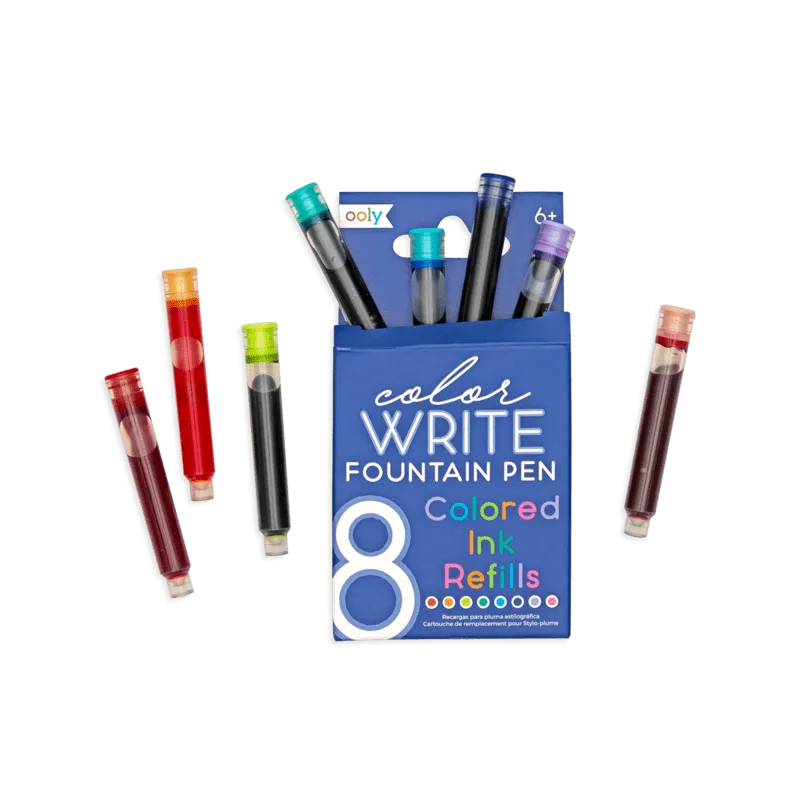 Color Write Colored Fountain Pens Ink Refills - Set of 8