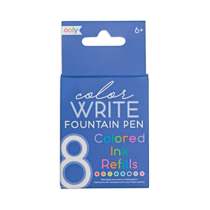 Color Write Colored Fountain Pens Ink Refills - Set of 8