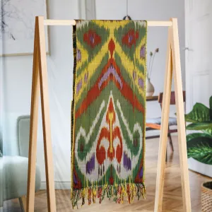 Colorful Fringed Cotton Ikat Scarf Hand-Woven in Uzbekistan - Symphony of Colors | NOVICA