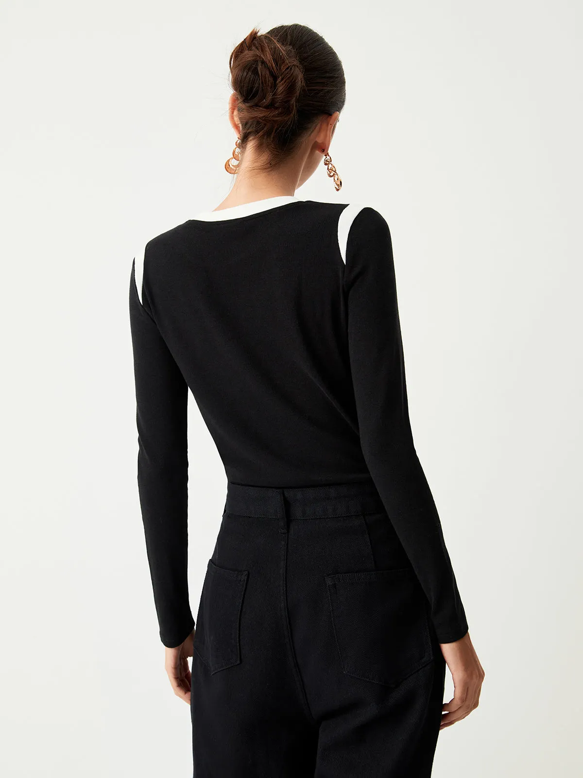 Contrast Trim Graceful Long Sleeve Shirt