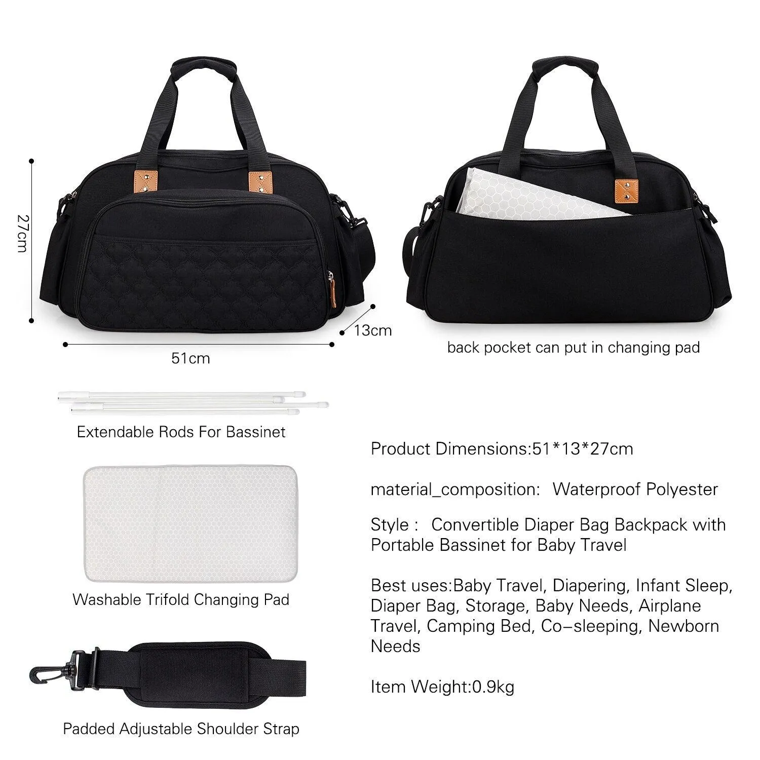 Convertible Baby Diaper Bag Changing Bed