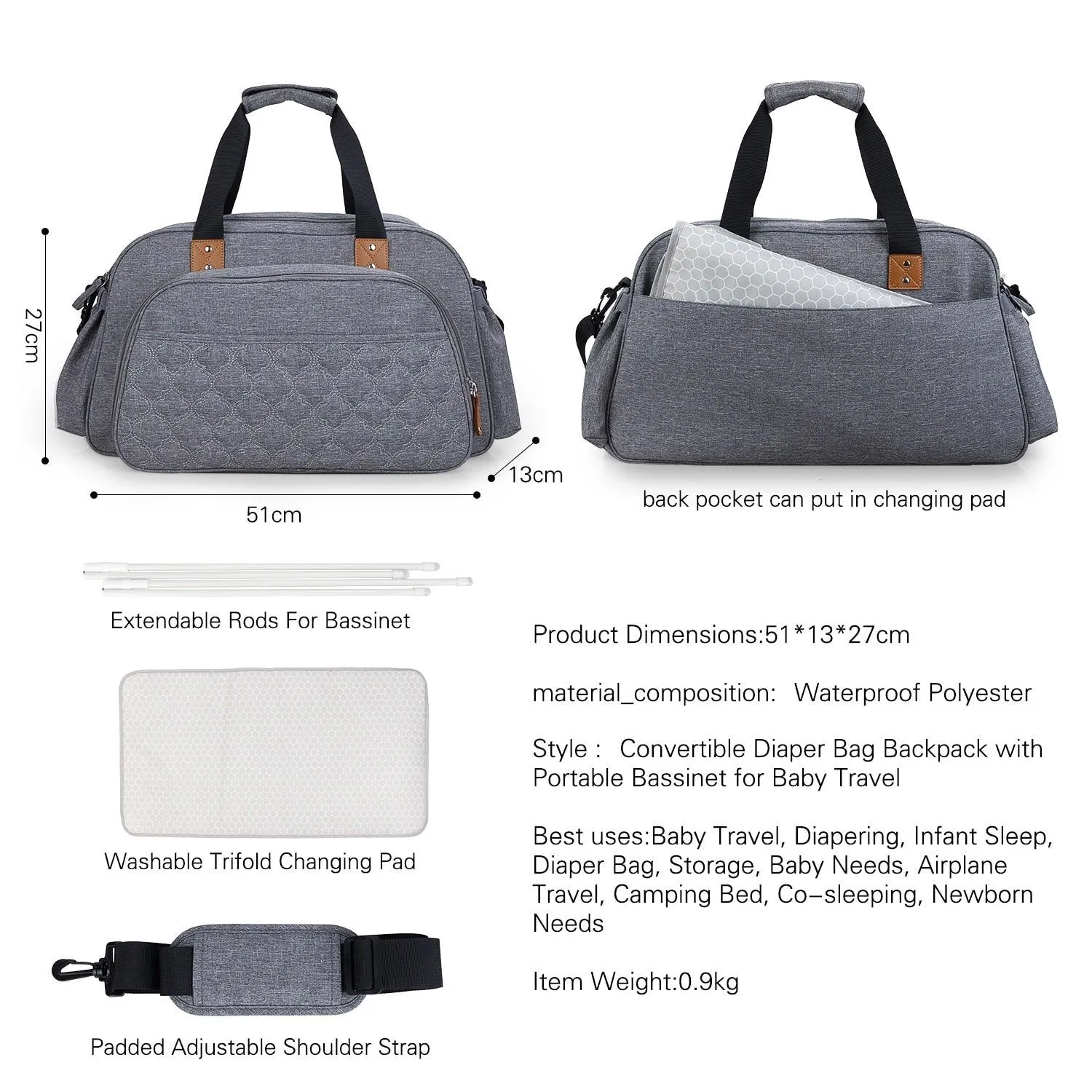 Convertible Baby Diaper Bag Changing Bed