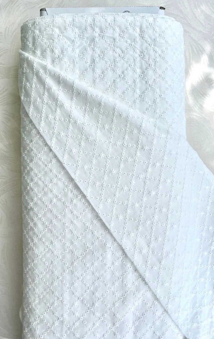 Criss Cross Flowers Organic Cotton Eyelet Fabric