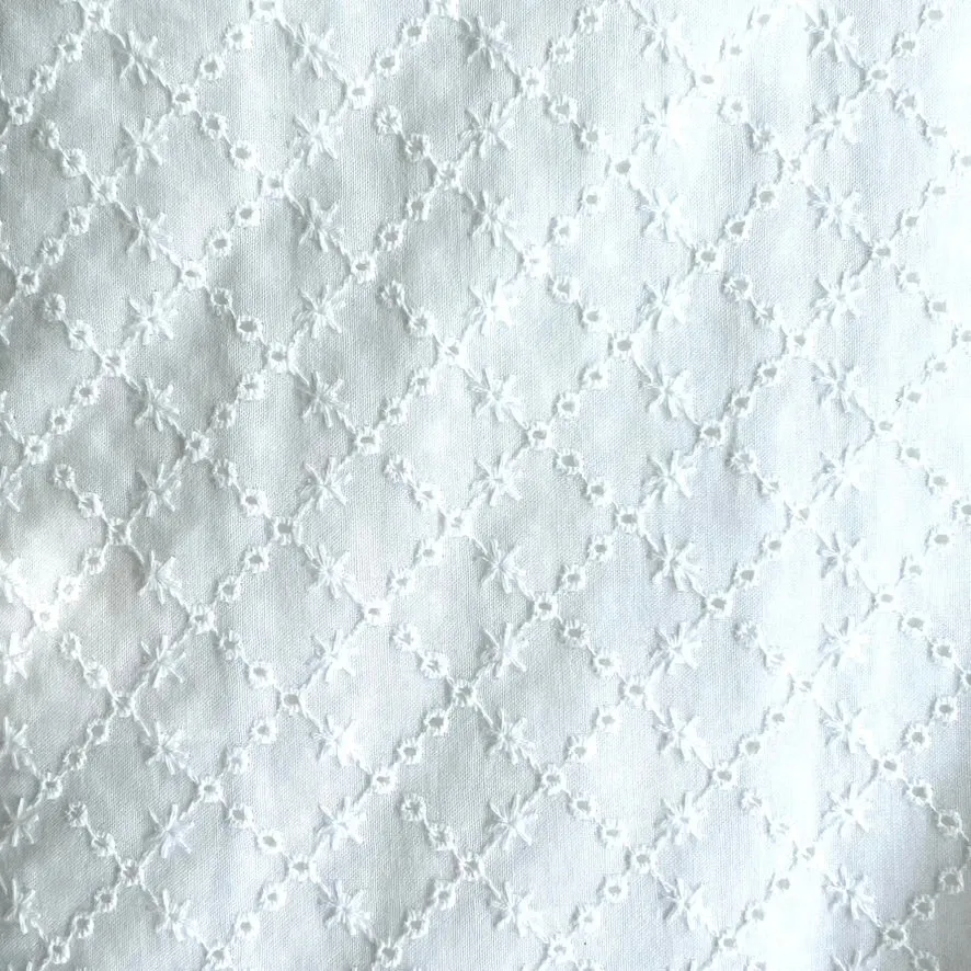 Criss Cross Flowers Organic Cotton Eyelet Fabric