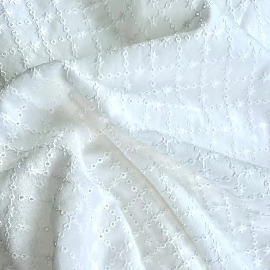 Criss Cross Flowers Organic Cotton Eyelet Fabric