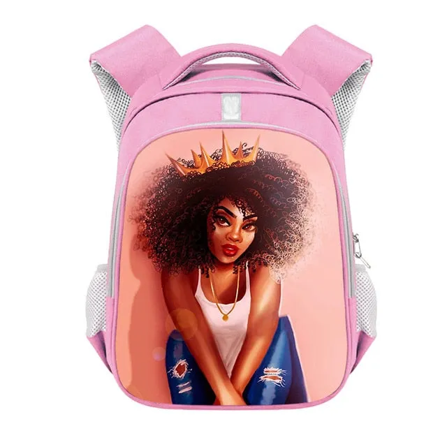 Cute Afro Black Girl with Crown Backpack