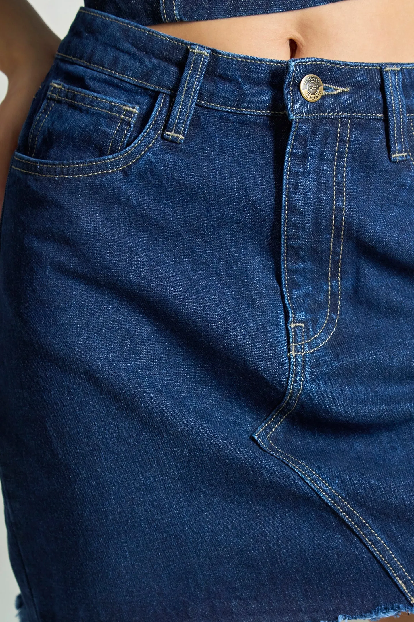 Cyan| Denim Frayed Mini Skirt