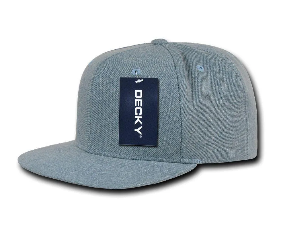 Decky Denim High Crown Snapback Cotton 6 Panel Flat Bill Hats Caps