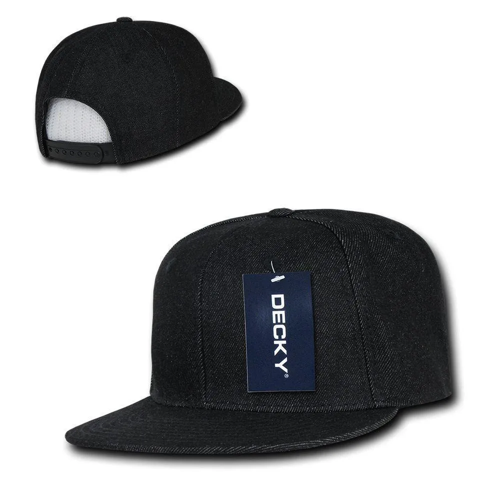Decky Denim High Crown Snapback Cotton 6 Panel Flat Bill Hats Caps