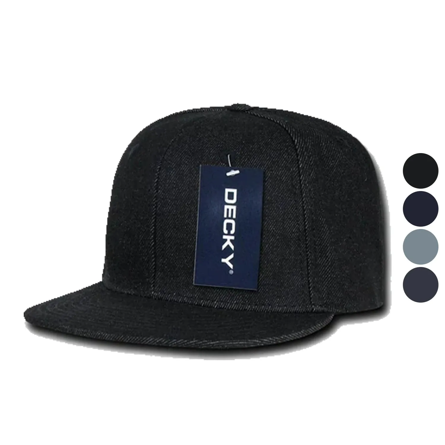 Decky Denim High Crown Snapback Cotton 6 Panel Flat Bill Hats Caps