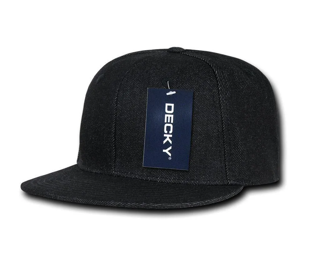 Decky Denim High Crown Snapback Cotton 6 Panel Flat Bill Hats Caps