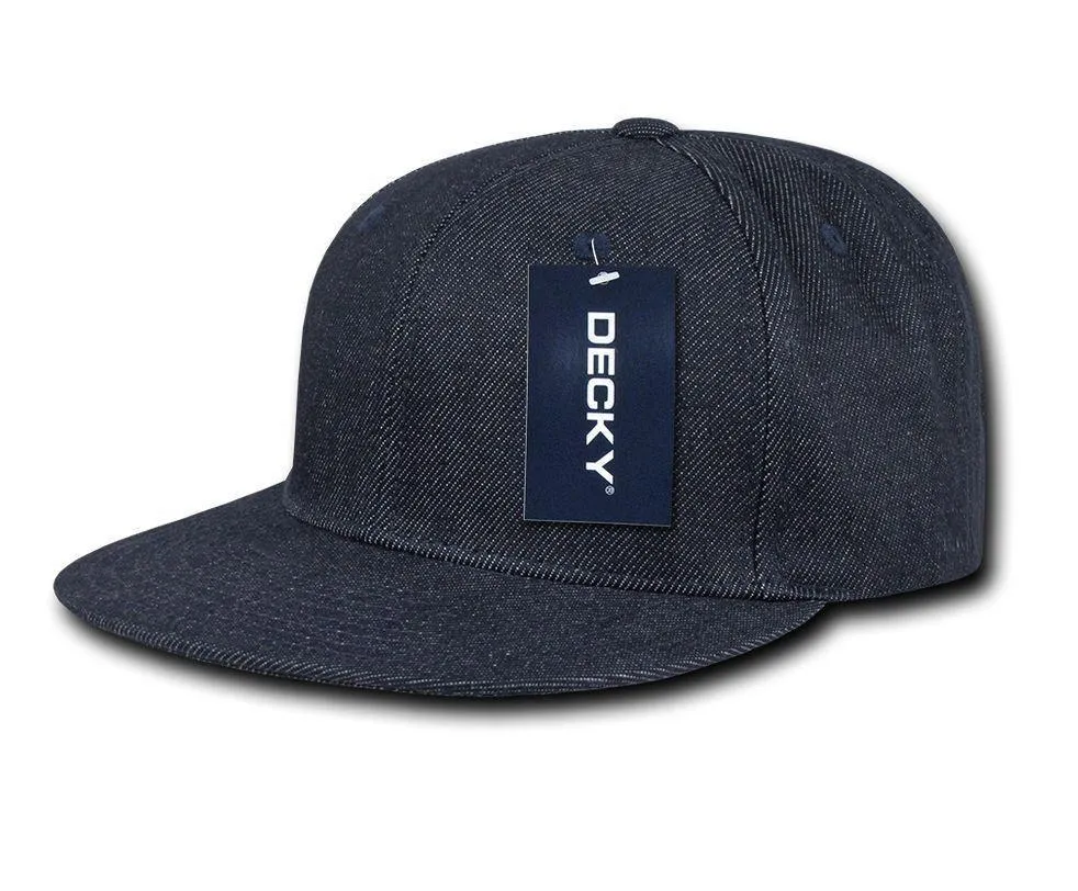 Decky Denim High Crown Snapback Cotton 6 Panel Flat Bill Hats Caps
