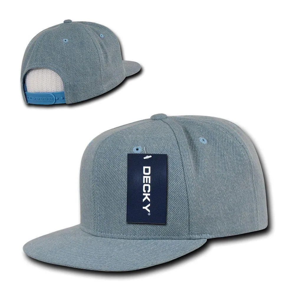 Decky Denim High Crown Snapback Cotton 6 Panel Flat Bill Hats Caps