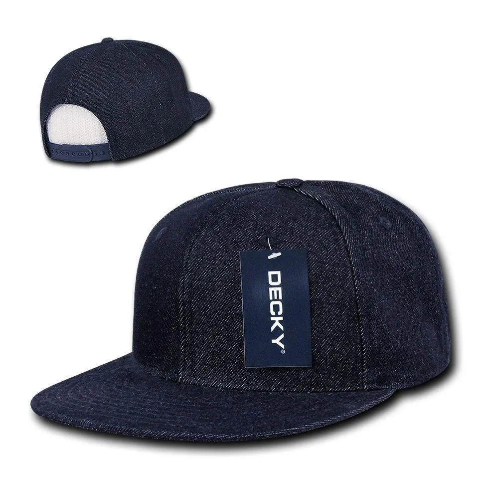 Decky Denim High Crown Snapback Cotton 6 Panel Flat Bill Hats Caps
