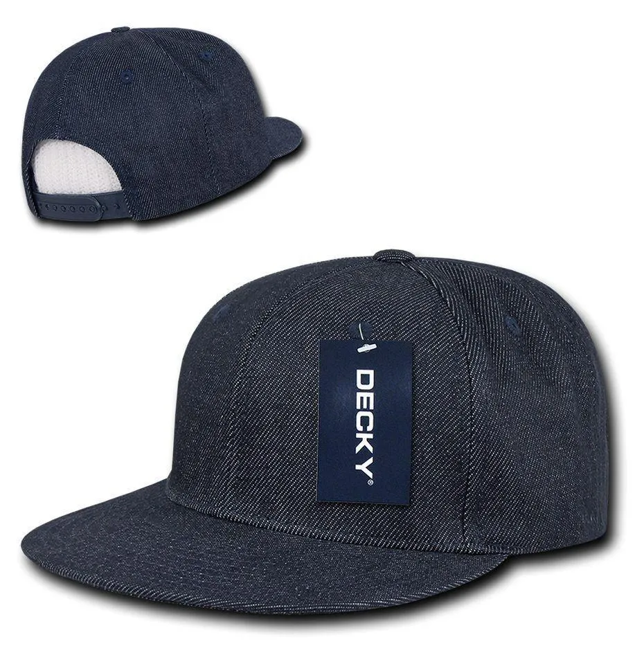 Decky Denim High Crown Snapback Cotton 6 Panel Flat Bill Hats Caps