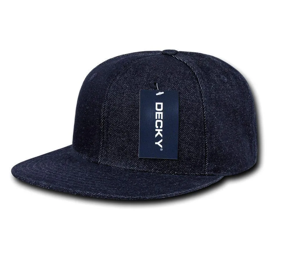 Decky Denim High Crown Snapback Cotton 6 Panel Flat Bill Hats Caps