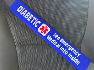 Diabetic - Type 2 - Medical Alert Seat Belt Cover - Inside Pocket - Medical Info Sheet