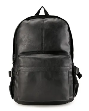 Distressed Leather Mesh Backpack - Black