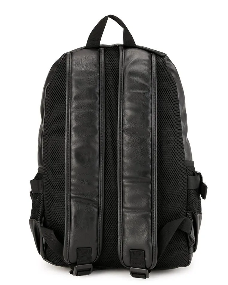 Distressed Leather Mesh Backpack - Black