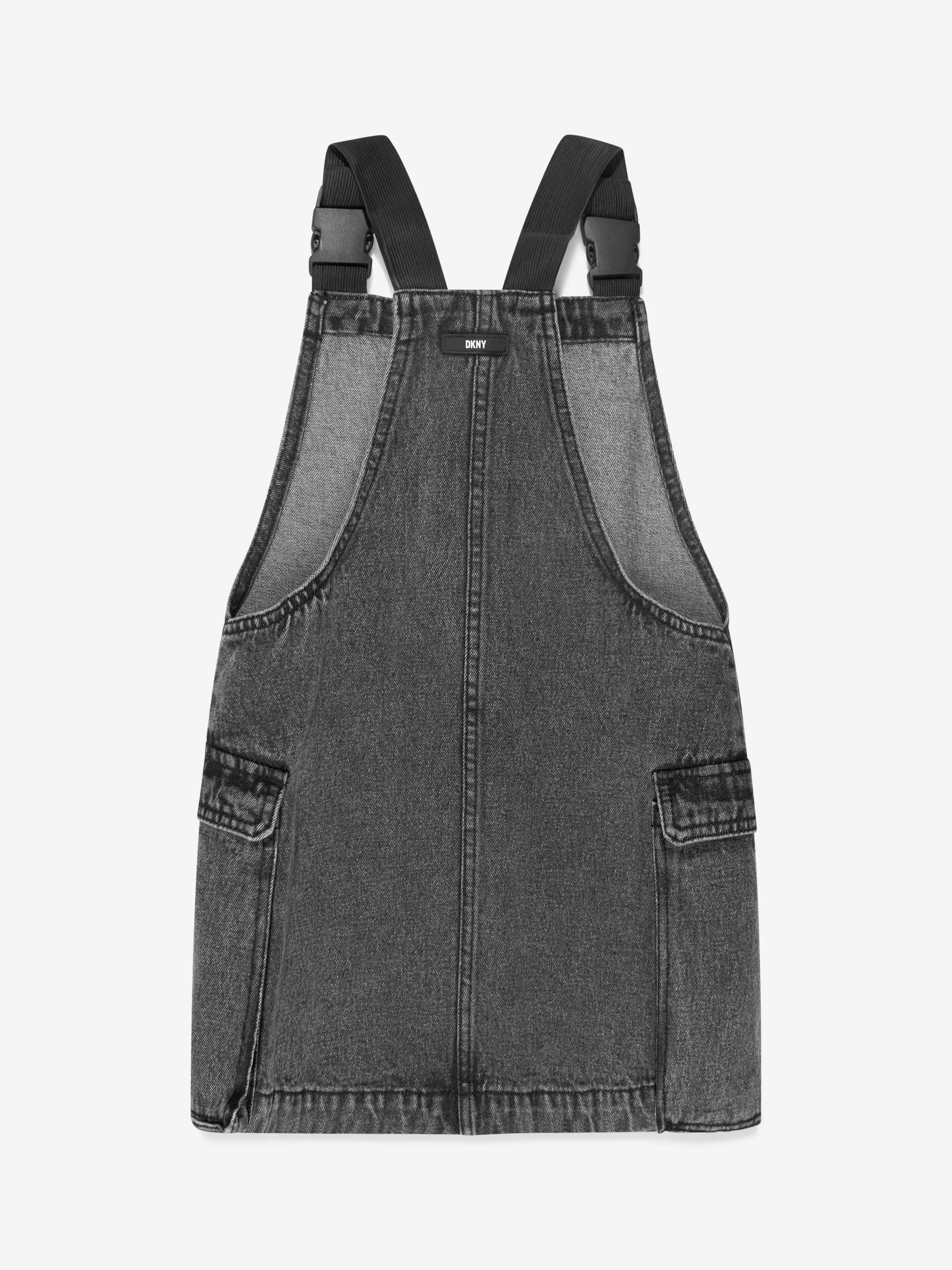 DKNY Girls Denim Dungaree Dress in Black