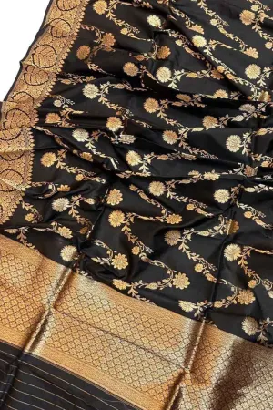 Exquisite Black Banarasi Silk Jaal Dupatta