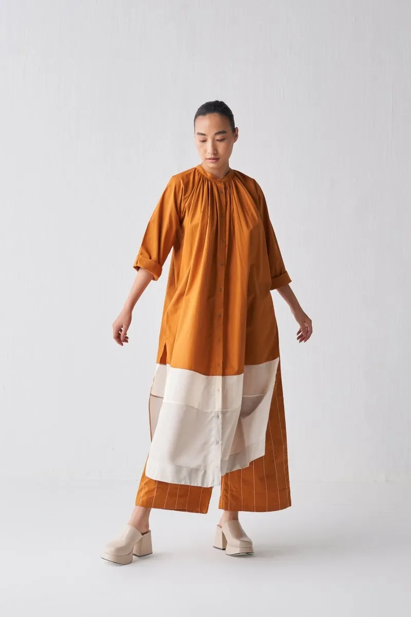 Gathered Neck Shirt Co ord - Rust