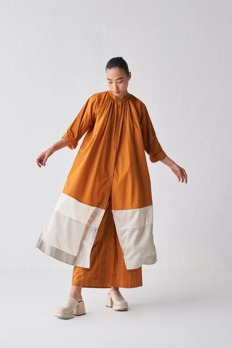 Gathered Neck Shirt Co ord - Rust