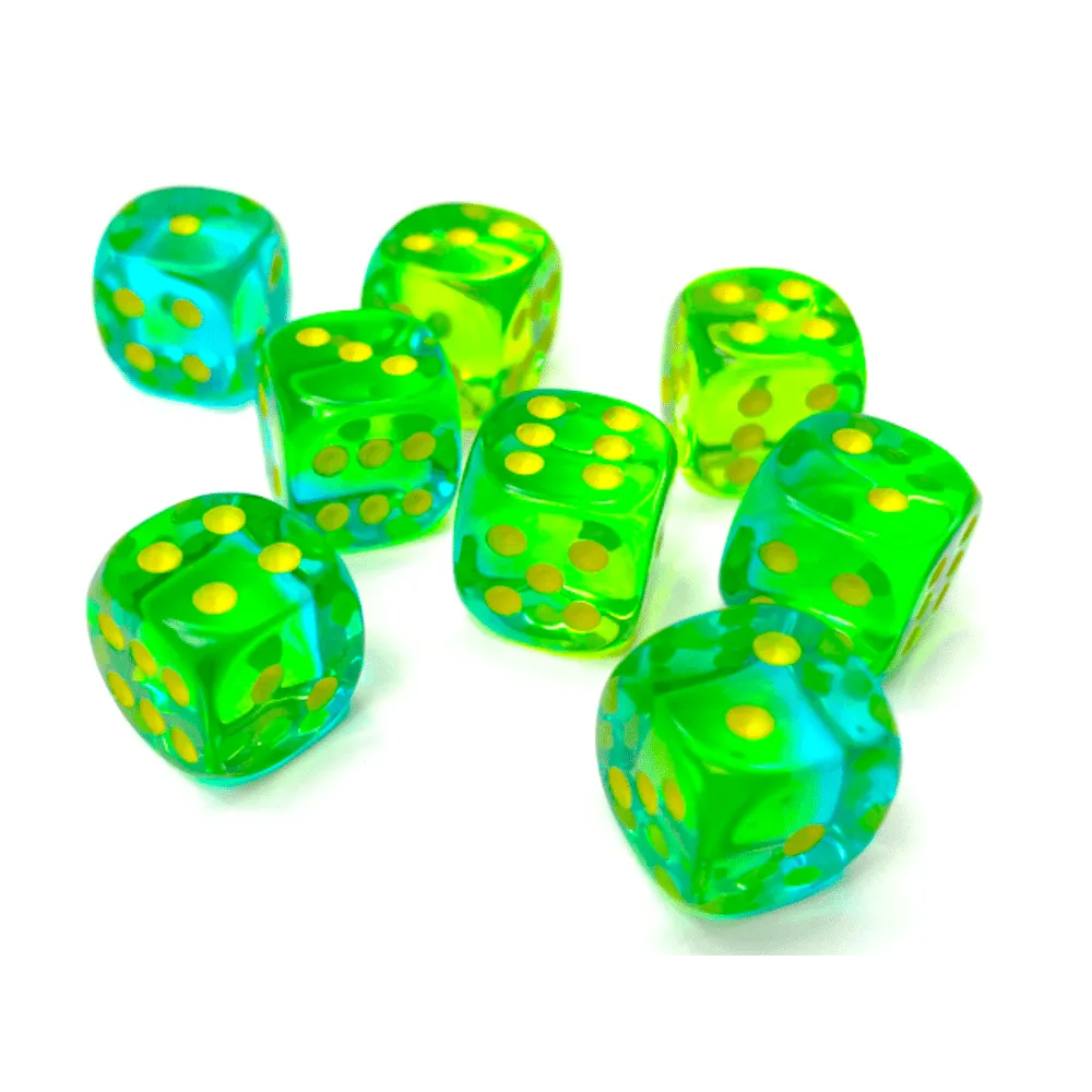 Gemini 12mm d6 Translucent Green-Teal/yellow Dice Block (36 dice)