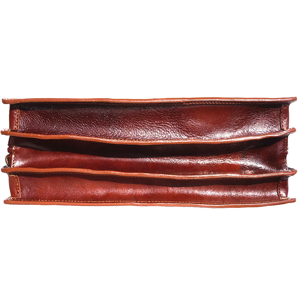 Genuine leather briefcase with three compartments