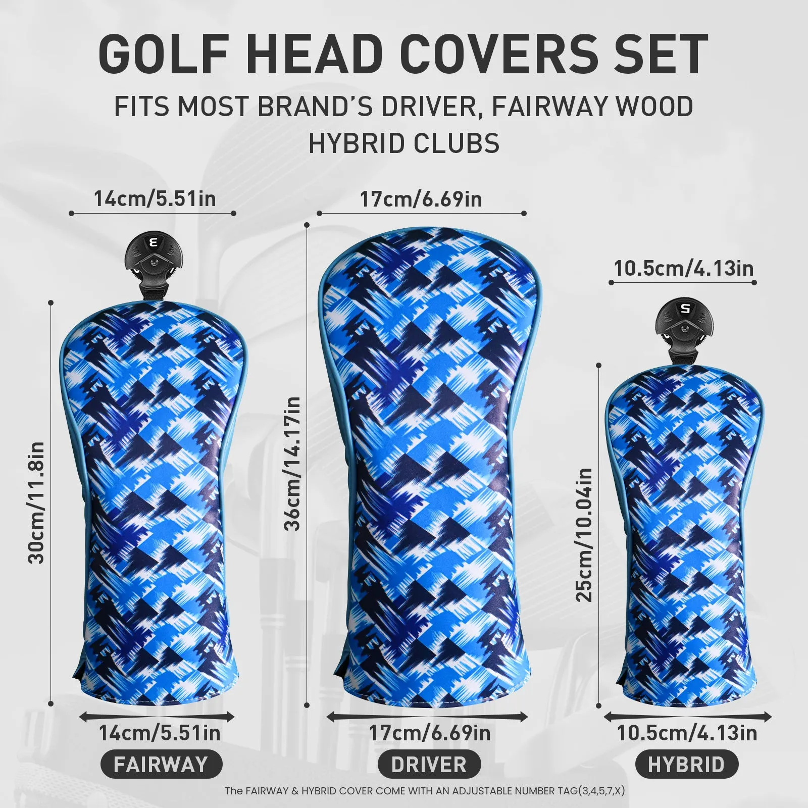 Golf Wood Covers for Driver Fairway Hybrid Royal Blue 3 Pack