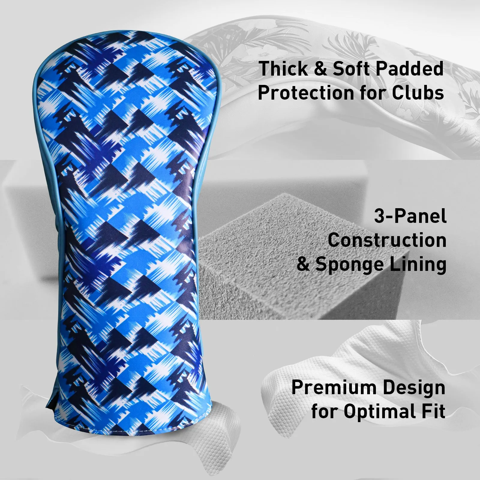 Golf Wood Covers for Driver Fairway Hybrid Royal Blue 3 Pack