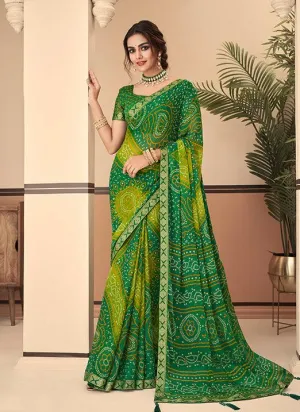 Graceful Green & Parrot Bandhani Chiffon Saree