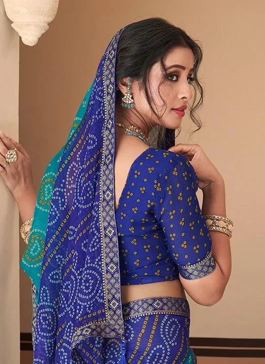 Graceful Navy Blue Bandhani Chiffon Saree