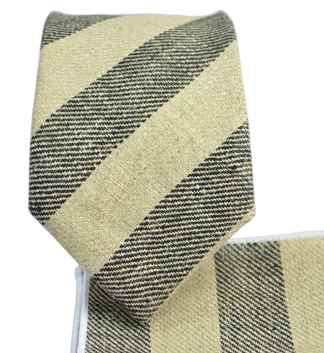 Grey Striped Linen Tie Set by Paul Malone