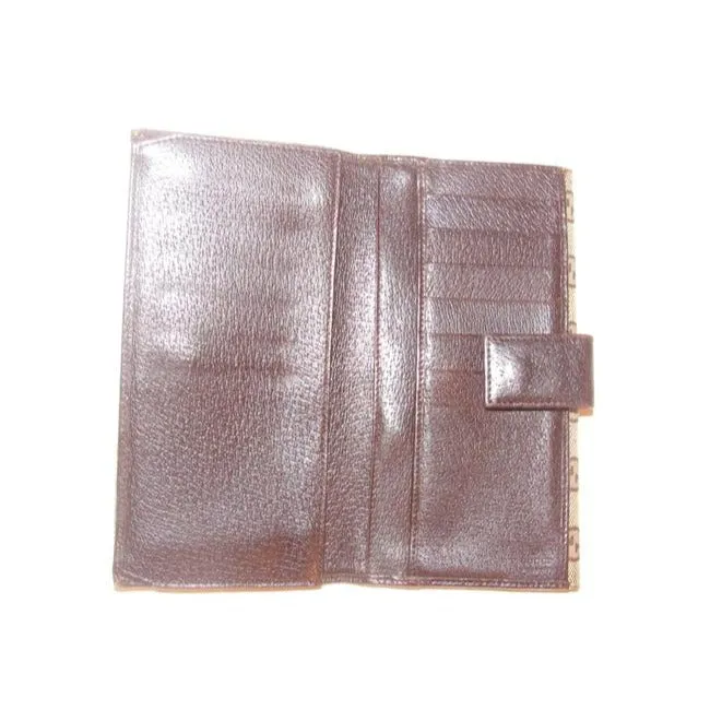Gucci Brown Large G Logo Print Canvas And Brown Leather Vintage Wallet