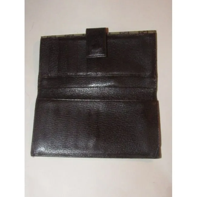Gucci Brown Large G Logo Print Canvas And Brown Leather Vintage Wallet