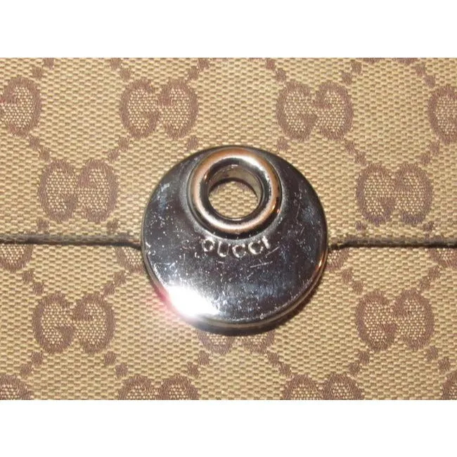 Gucci Brown Large G Logo Print Canvas And Brown Leather Vintage Wallet