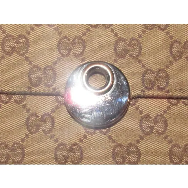 Gucci Brown Large G Logo Print Canvas And Brown Leather Vintage Wallet