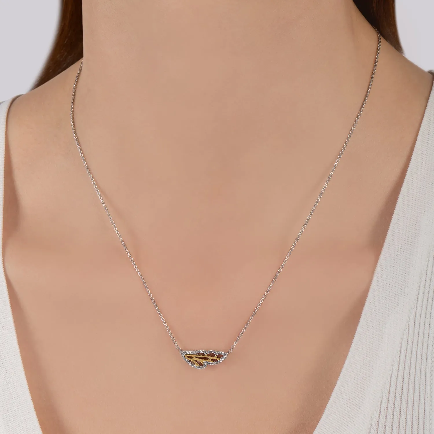 Hallmark Fine Jewelry Diamond Edge Wild Wing Necklace in 14K Yellow Gold & Sterling Silver