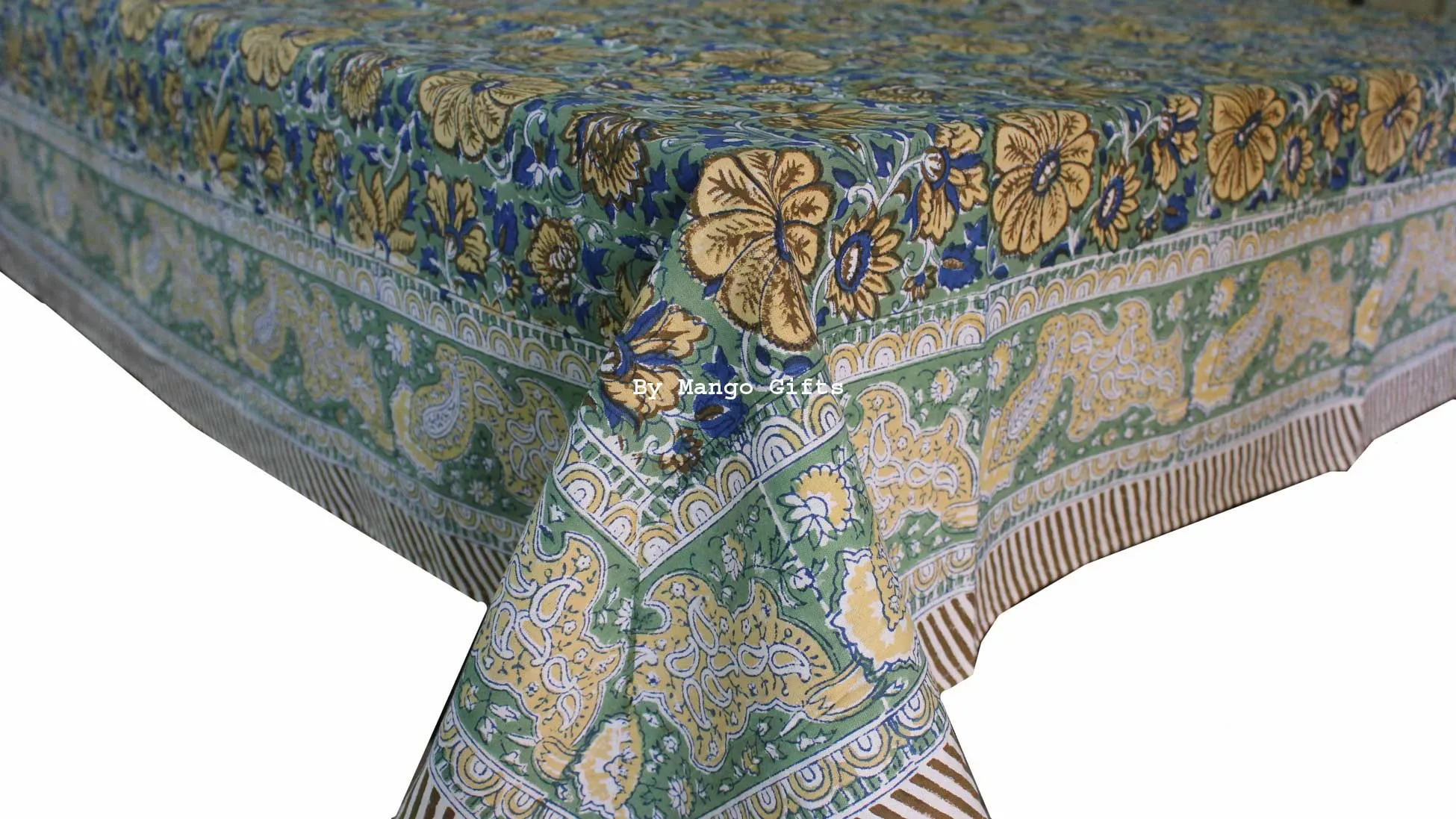 Hand Block Print India Table Cloth 60 x 90 Inches 100% Cotton Table Cover Floral Print