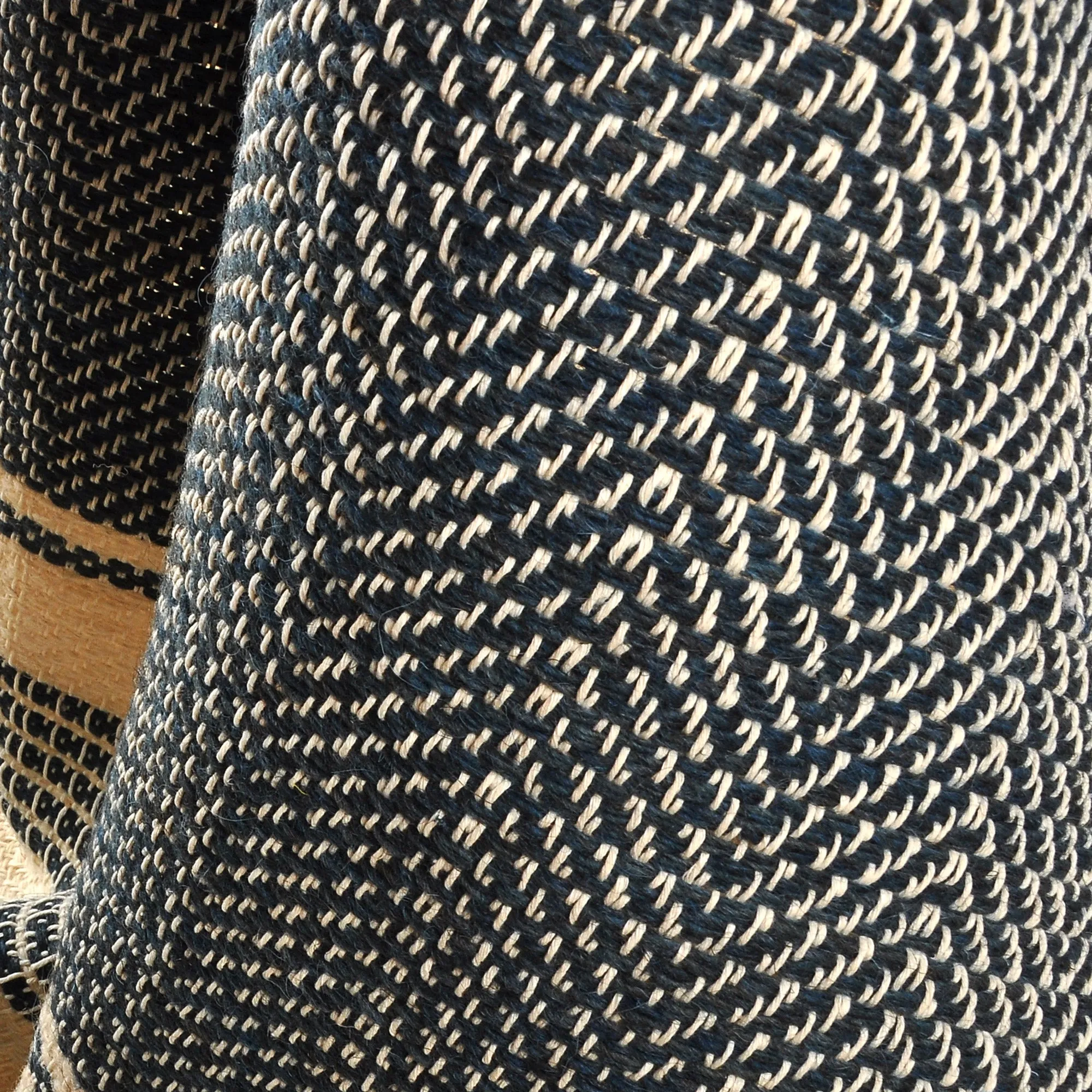 Hand-Woven Striped Wool Throw in Blue and Ivory from Armenia - Cozy Indigo | NOVICA