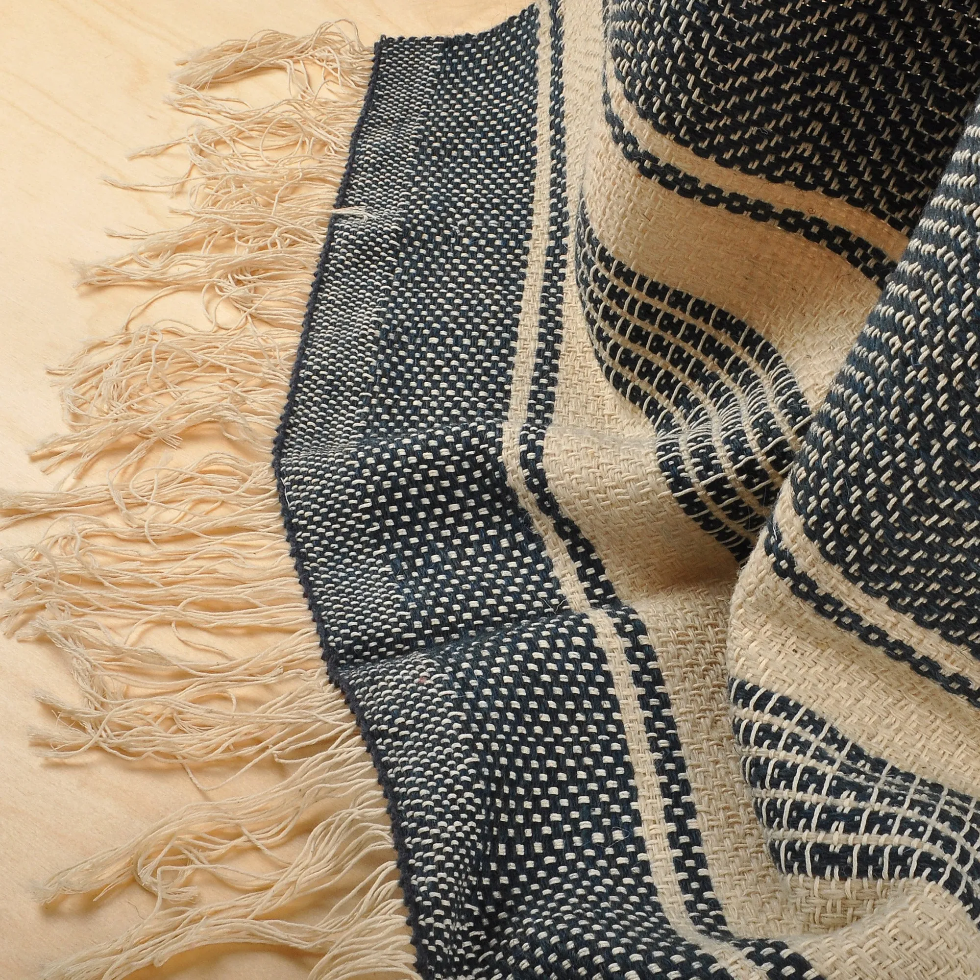 Hand-Woven Striped Wool Throw in Blue and Ivory from Armenia - Cozy Indigo | NOVICA