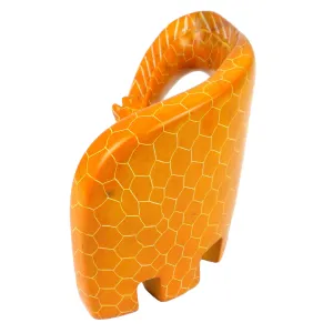 Handcrafted Large Giraffe Soapstone Sculpture in Orange Smolart