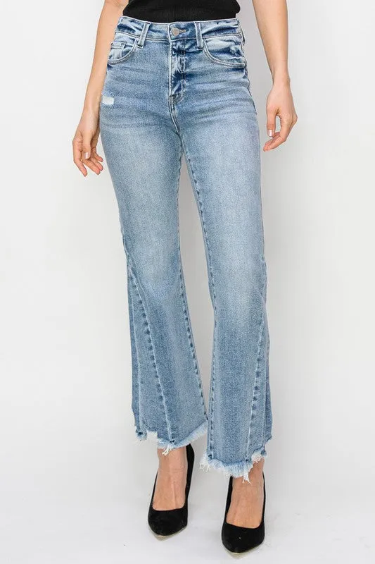 High Rise Side Leg Seam Ankle Flare