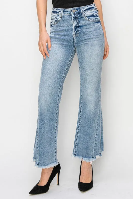 High Rise Side Leg Seam Ankle Flare