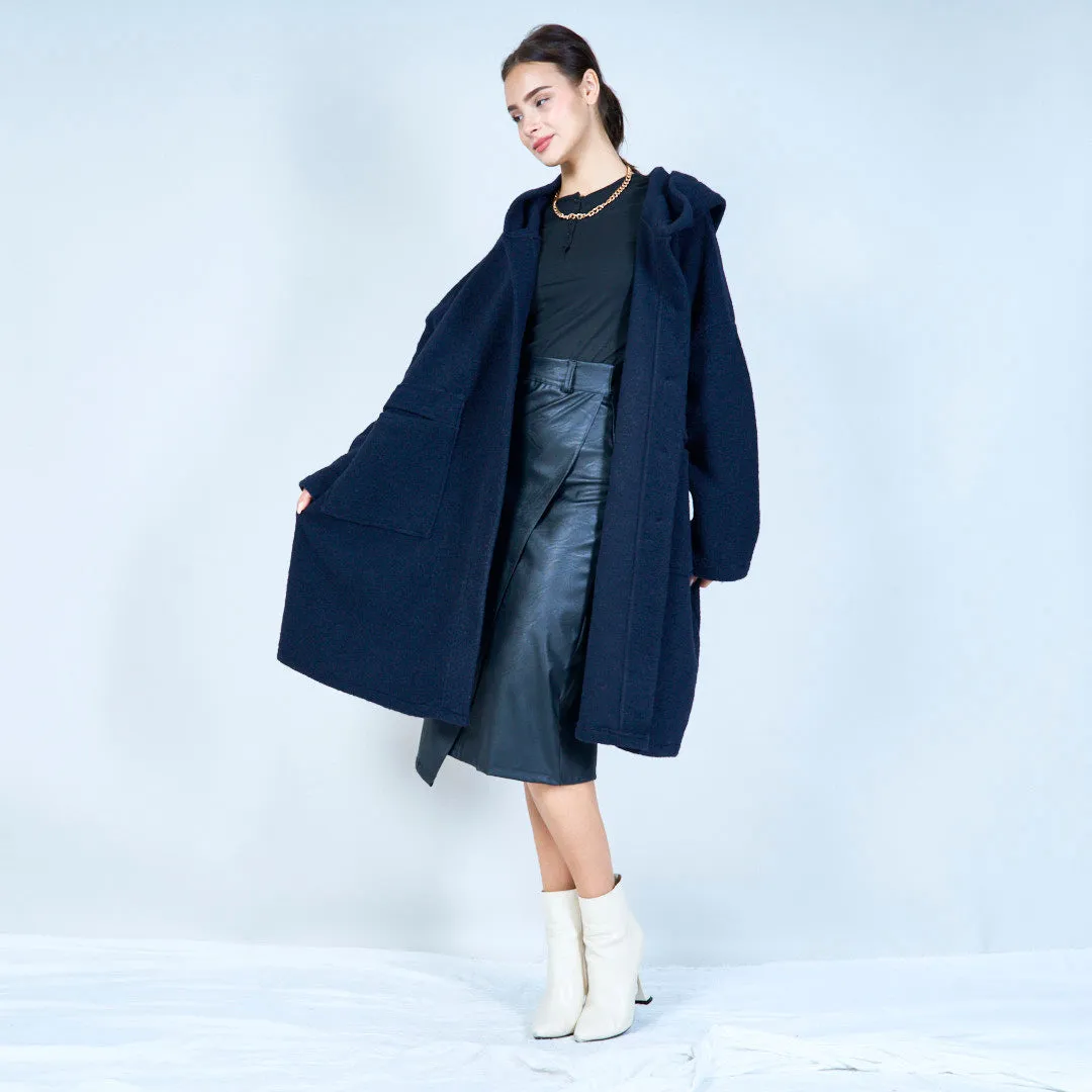 Hooded button-front long knit coat wholesale