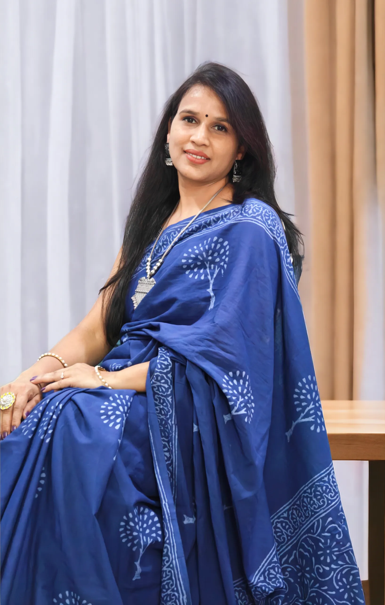 Indigo Cotton Mul-Mul Saree