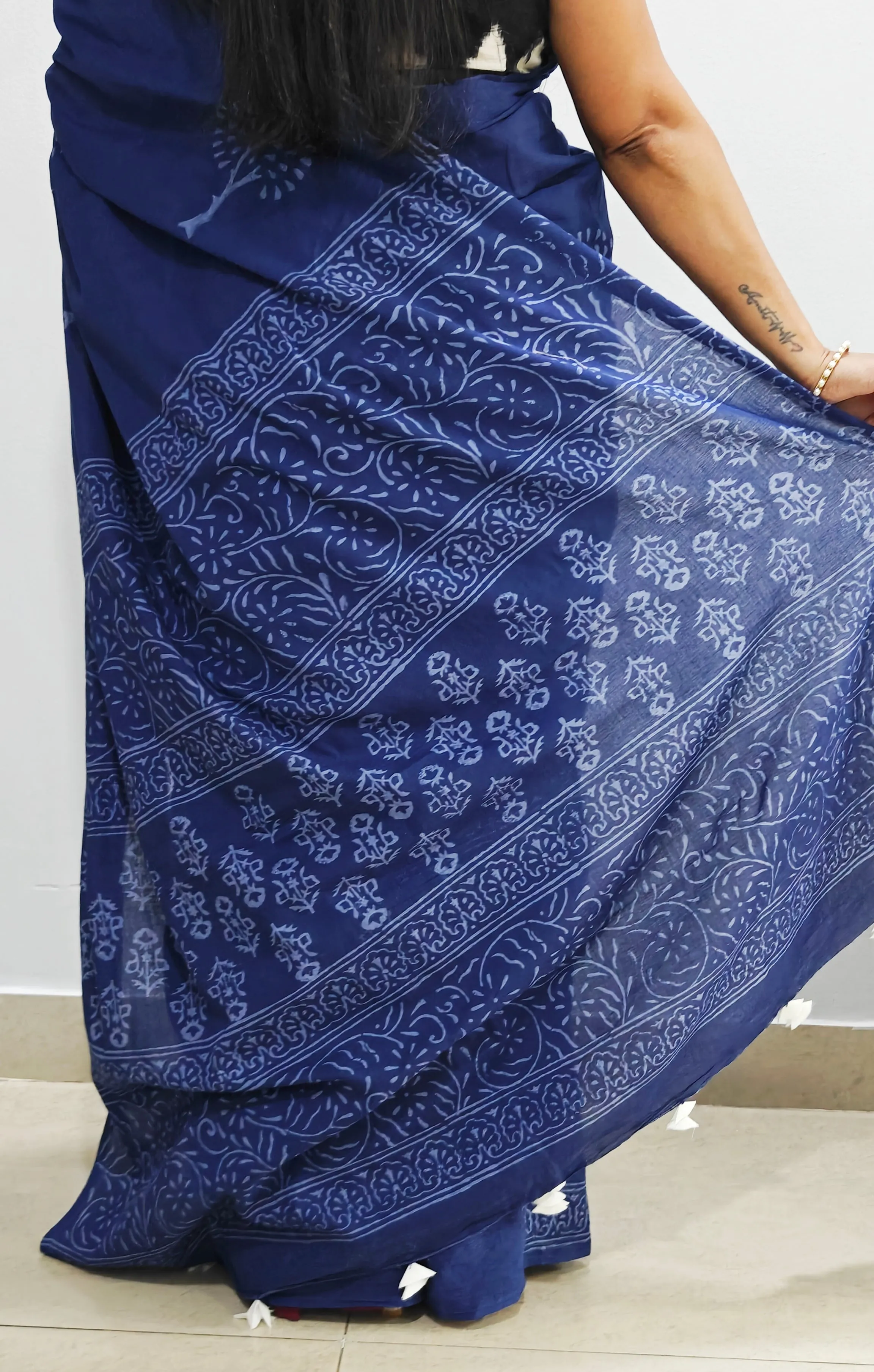 Indigo Cotton Mul-Mul Saree