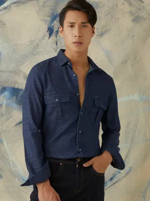 Indigo Double Pocket Plain Denim Shirt