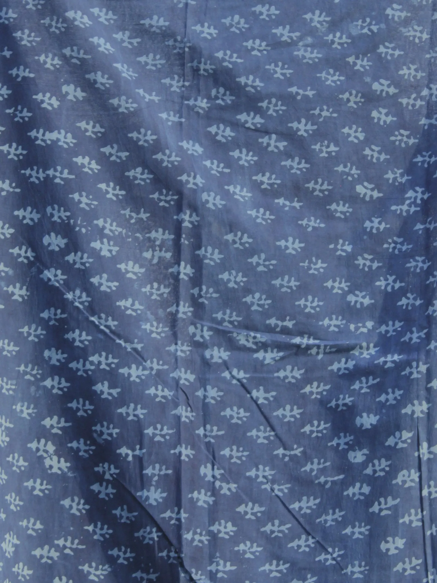 Indigo Ivory Hand Block Printed Cotton Saree In Natural Colors - S031702309